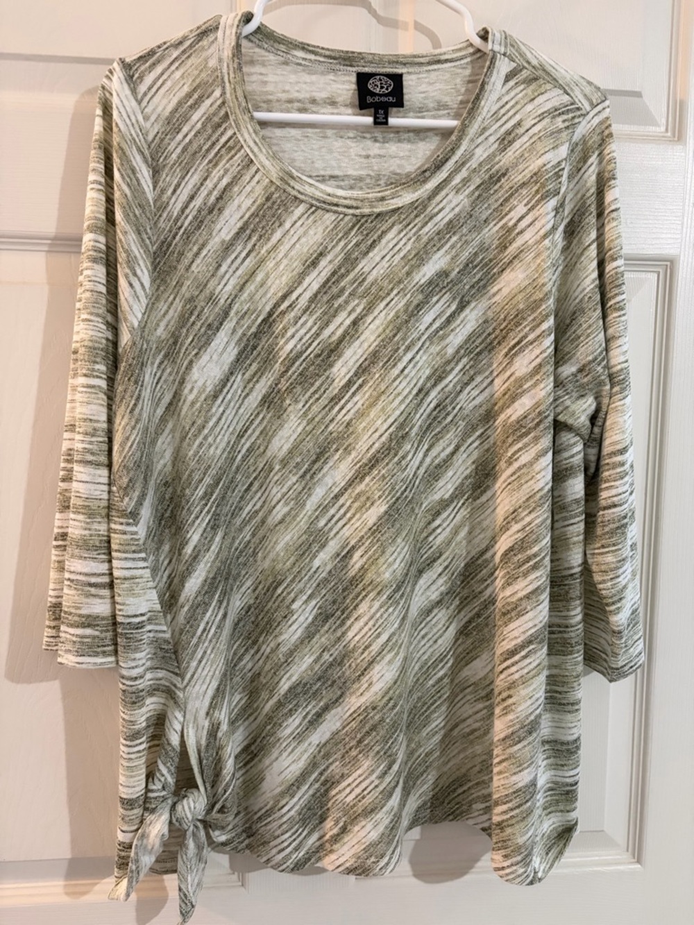 Bobeau Top 1X Olive Green Space Dye Side Tie Long Sleeve Casual Top